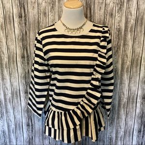 J. Crew Striped Asymmetrical Ruffle Blouse XL